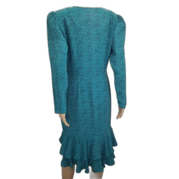 80s Green Micro Feather Long Sleeve Mermaid Wriggle Dress Large Vintage Fashion - Picture 7 of 11
